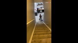 Sporty lad flies off hoverboard while showing mom that he can ride it by himself