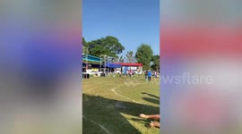Sports day fail! Competitive pupil crashes into classmate during relay race