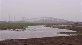 Foggy conditions at Sheppey Crossing as UK cold spell continues in Kent