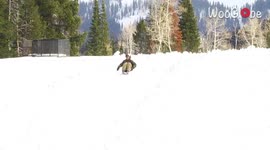 Daredevil learns that chairlift platforms aren't too skier friendly