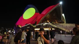 Sydney Opera House sails lit up to mark Australia Day, Sydney, Australia