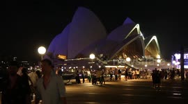 Sydney Opera House sails lit up to mark Australia Day, Sydney, Australia
