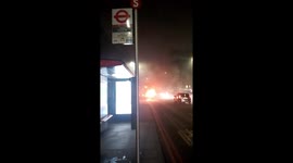 A Tfl bus on fire with heavy smoke in Pentonville road, London