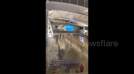 Floodwaters swamp Auckland Airport, New Zealand