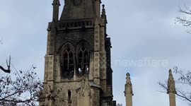 Aftermath footage shows historic London church blackened and gutted after fire
