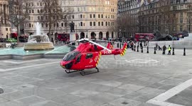 London’s Air Ambulance in Trafalgar Square during the rescue of a man crushed by a telescopic urinal