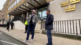 Tommy Robinson appears during protest against Quran burning in London