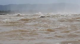 Water Release From Hirakud Dam Odisha. Visitors Enjoy Watching Release of Floodwater from Hirakud Dam
