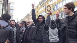 Muslims protest outside Swedish embassy in London against Quran burning in Sweden