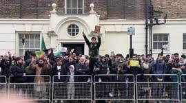After the burning of the Quran in Sweden,  Militant Islamic groups arrive outside the Swedish Embassy