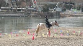 A Boy Rides A Horse At A Park in Xi an, China