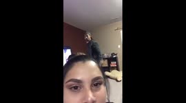 Trying to make garbage can shot and friend accidentally smashes me in face