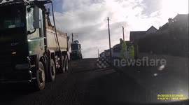 Port Isaac Roads being resurfaced causes traffic chaos , bad signage is allowing busses through into a dead end and sending cars the wrong way just the main road in full