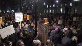 Protesters rally against UK government anti-strike bill outside Downing Street in London