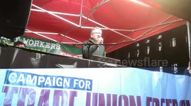 Matt Foot Criminal Defence Solicitor talks at the  Defend The Right To Strike Protest which was held opposite Downing Street In Westminster