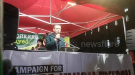 John Leach from the RMT Union talks at the  Defend The Right To Strike Protest which was held opposite Downing Street In Westminster