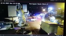 Out-of-control truck crashes into statue before hitting bus in Indonesia