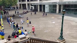 Ukrainians and supporters protest against Russian Red Cross again in Sydney, Australia
