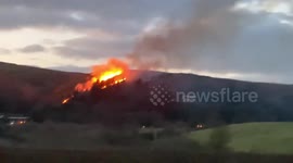 Hillside fire breaks out in Shropshire, England