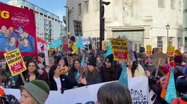 Thousands of teachers march in London for fair pay during first national strike since 2016
