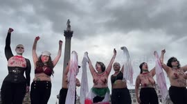 Iranian topless body riot feminist protest, trafalgar Square, London