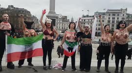 Mahsa Amini protesters go topless to reject World Hijab Day in London