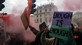 'Oi, Rishi, don't take the mickey!' chant thousands of teachers as they set off flares and dance their way to Downing Street