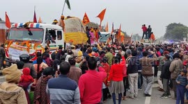 Hindu devotees worship two giant stones considered symbol of God Vishnu in India's Uttar Pradesh