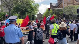 Protest at the funeral of George Pell in Sydney NSW, Australia