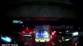 Hero driver helps put out fire from burning car on motorway