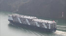 Ships Pass Through Yangtze River in Yichang, China