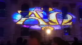 At St Martin In The Feild Church in Trafalgar Square  the art installation Space The Universe And Everything played on the side of the Church