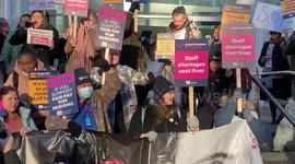 Striking nurses in good spirits outside University College Hospital during latest NHS walkouts