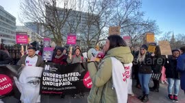 Royal college of nursing picket as Nhs nurses strike at st Thomas hospital, London, uk