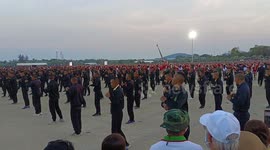 Military cadets perform alongside 3660 Muay Thai fighters for the successful Muay Thai Guinness World Record bid in Thailand
