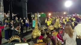 Buakaw leaving the performance area after successfully leading the Guiness World Record bid for number of Muay Thai fighters gathered in one location
