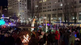 Arch spewing fire at the Festival of Lights in Portland, USA