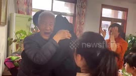 Elderly man cries tears of joy as grandson returns home after 2 years in army