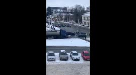 Huge truck drags car for 150 metres without realising it in Kostroma, Russia