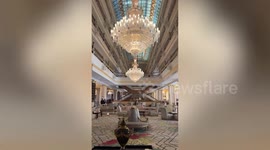 Huge chandeliers shake as Turkey earthquake aftershocks rock hotel