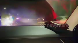 Traffic police Car attacked with fireworks in Russia