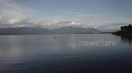 Vuelo de Dron sobre lago Villarica en Pucón, sur de Chile, Diciembre 2022.