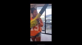 When the wife strikes back with a leaf blower while her husband is cleaning his teeth!!