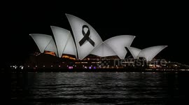 Sydney Opera House lit up for earthquake victims, Australia