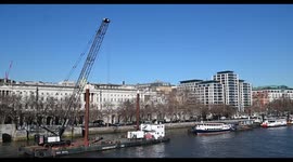 View of the work on the River Thames from Waterloo Bridge, London, United Kingdom