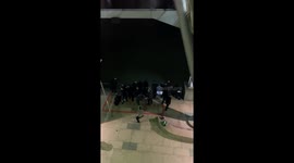 Police saving people from river, 1 woman fell in river and 2 men jumped to save her. This was filmed in canary wharf by heron quays dlr station