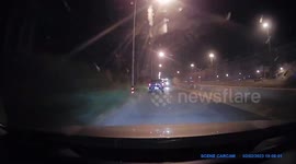 Pick-up hits pothole before crashing into two cars