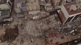 Drone footage from Turkey filmed on Saturday shows buildings razed to the ground as hopes fade for survivors