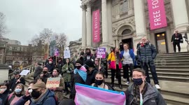Pro and anti trans activists face off outside Tate Britain