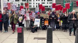 Demonstrators demand rent freeze due to cost of living outside London's Department for Levelling Up, Housing & Communities